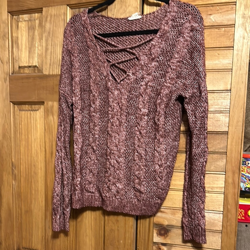 Aeropostale Red V-Neck Sweater Cozy Knit